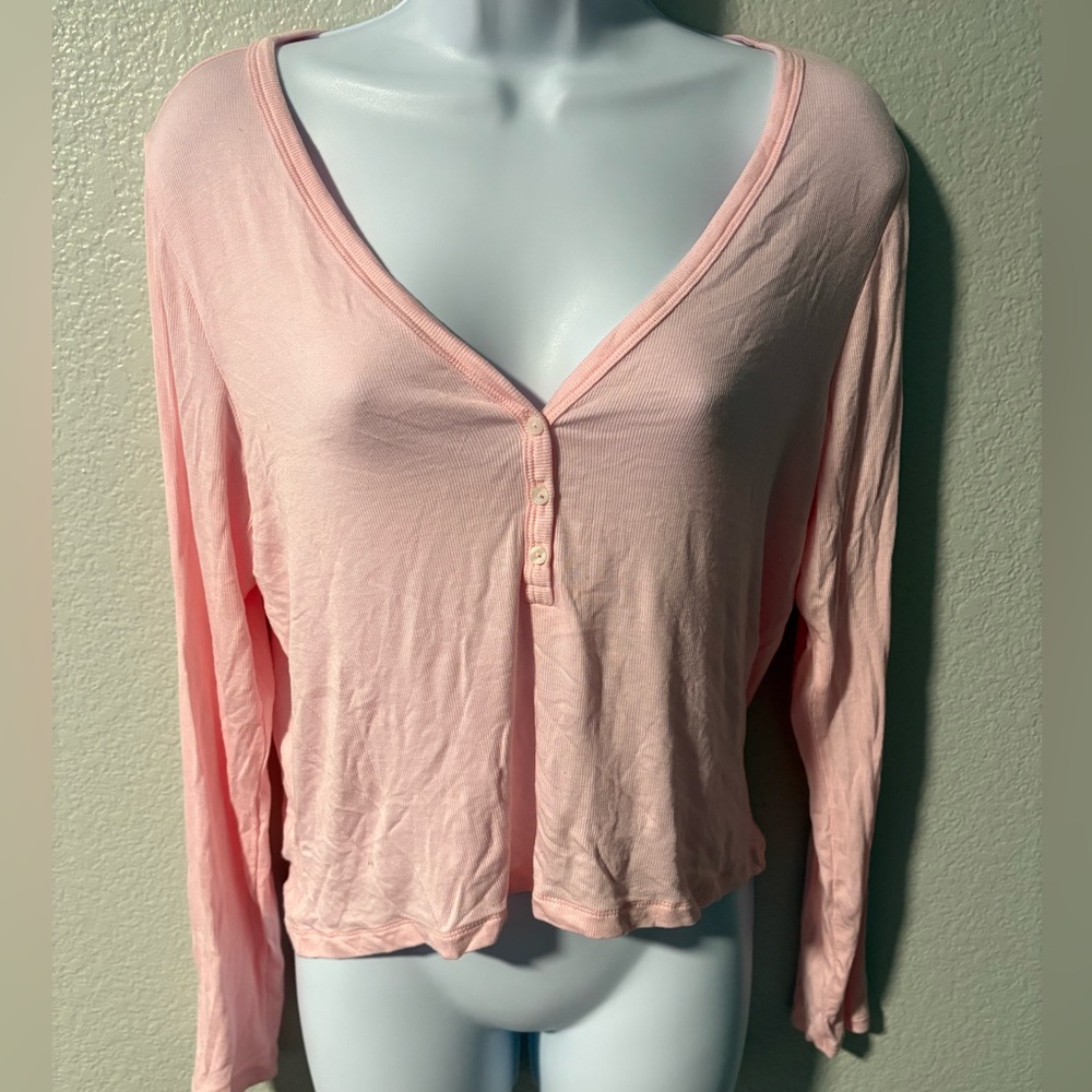 Victoria's Secret Light Pink V-Neck Long Sleeve 2pc pjs